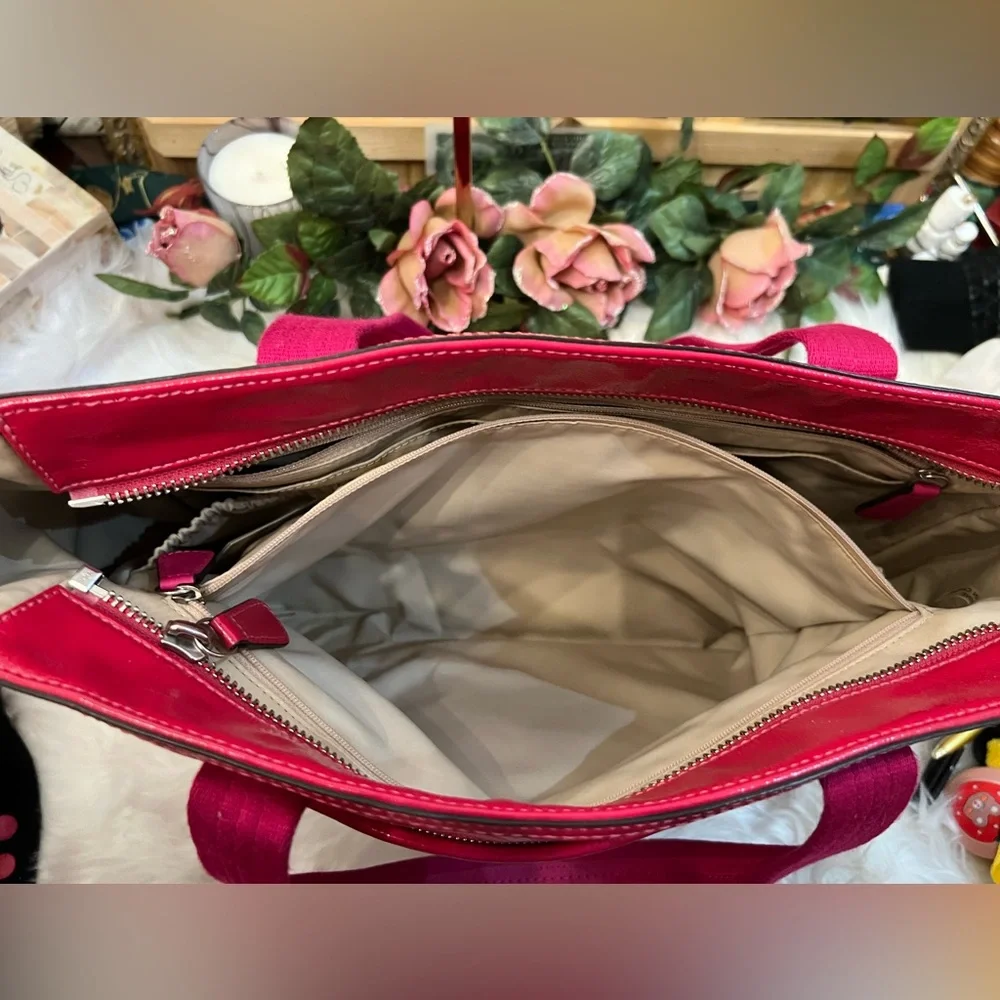 Coach Magenta Pink Stitched Patent Leather Crossbody Tote Bag